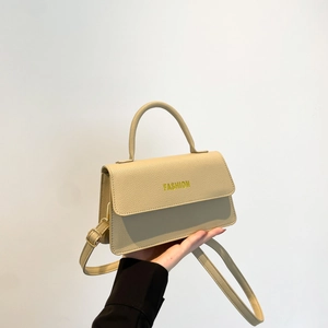 Fashion Women Litchi Pattern PU Leather Small Square Bag Letter Print Top Handle Shoulder Bag Crossbody Bag Minimalist Bag