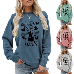 Detail of Just a Girl Who Loves Cats sweatshirt showing multiple color options and print