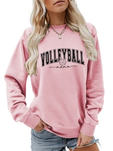 Detailed view of pink Volleyball Mama sweatshirt featuring ribbed cuffs and soft fabric texture