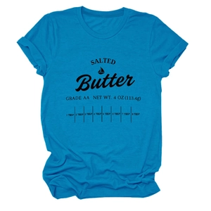 Sky blue cotton t-shirt featuring a vintage salted butter graphic print with scale details