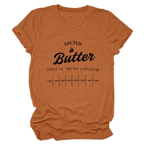 Burnt orange cotton t-shirt with retro Salted Butter graphic and tablespoon scale print