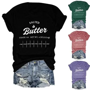 Women Humorous Salted Butter Graphic Print T-Shirt Casual Cotton Blend Crew Neck Short Sleeve Summer Top Tee