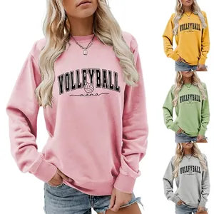 Volleyball Mama Sweatshirt Women Casual Crew Neck Long Sleeve Cotton Blend Athletic Sports Pullover Graphic Top