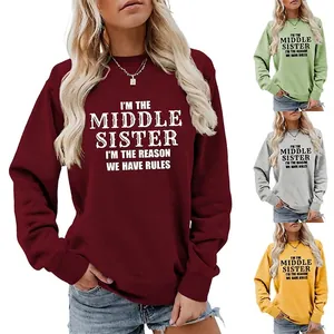 Sweatshirt Et Short À Imprimé Lettres Middle Sister Mélange De Coton Col Rond Manches Longues Pull Décontracté Mode Femme