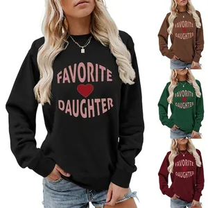 Women Crewneck Sweatshirt Daughter Letter Print Heart Long Sleeve Cotton Blend Pullover Loose Casual Streetwear Top