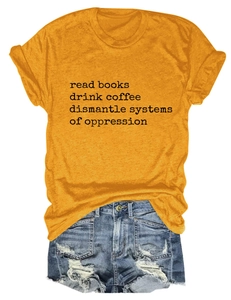 Detail view of ginger cotton T-shirt with text print and distressed denim shorts set
