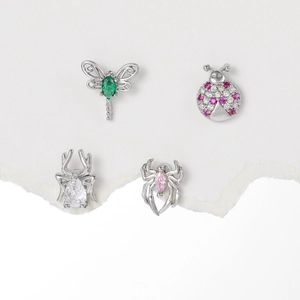 Polished insect-themed stud earrings featuring spider and dragonfly with colorful zircons