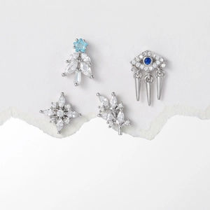 Evil eye and star shaped stainless steel ear studs with blue stones and shiny zircon