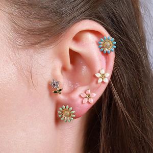 Daisy Flower Stud Earrings Zircon Tassel Drop Elegant Enamel Floral Jewelry With Stainless Steel Earring Post For Women