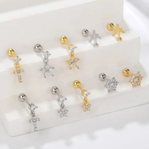 Collection de boucles d'oreilles en acier inoxydable avec motifs avion et étoiles