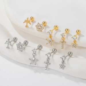 Boucles d'oreilles avion étoile luxe en acier inoxydable avec fermoir à vis or et argent