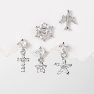 Ensemble de boucles d'oreilles en acier inoxydable avec pendentifs avion, étoile et croix