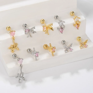 Rosa Feen-Schleifen und Schmetterling-Ohrstecker Set mit Gold- und Silberplattierung