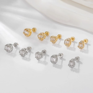10-piece geometric gold and silver stud earrings set with sparkling zircons