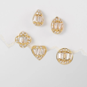18K Gold Plated Zirconia Heart Floral Stud Earrings With Stainless Steel Earring Post Screw Back Helix Jewelry For Women