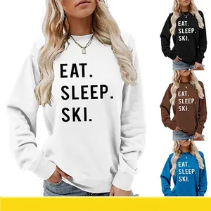 Women Casual Letter Print Sweatshirt Loose Fit Crew Neck Long Sleeve Pullover Autumn Winter Sports Fashion Slogan Top