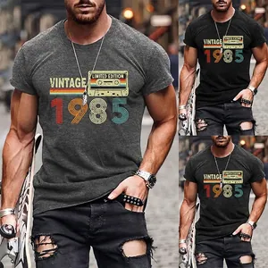 Men's Vintage 1985 Cassette Print T-Shirt Cotton Blend Round Neck Short Sleeve Loose Fit Retro Streetwear Top