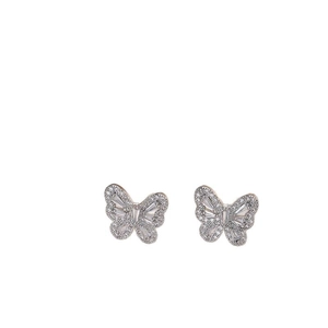 Sparkling butterfly stud earrings with micro-pave cubic zirconia on silver metal