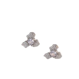 Elegant silver flower earrings with micro-pave crystals and square-cut zircon stones