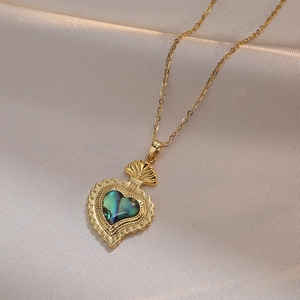 Collana Con Ciondolo A Cuore Acciaio Inossidabile Conchiglia Di Abalone Iridescente Strass Gioielli Retro Moda Per Donna