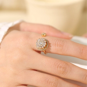 Anello Rotante Girasole Lega Zircone Design Aperto Regolabile Sollievo Dall'ansia Gioielli Di Moda Per Donna