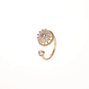 Adjustable golden rotating flower spinner ring with sparkling cubic zirconia stones