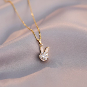 Rotating Rabbit Pendant Necklace Titanium Steel With Zircon And Enamel Fashion Elegant Clavicle Chain Jewelry For Women