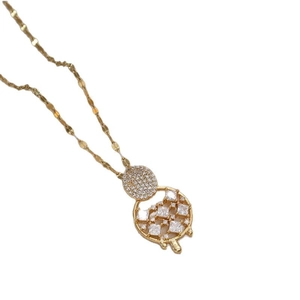 Elegant gold-tone dreamcatcher necklace with sparkling zircon geometric pendant