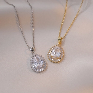 Wassertropfen Zirkon Halskette Titanstahl Birnenform Baguetteschliff Geometrisches Nischen Design Schmuck Für Damen Mode
