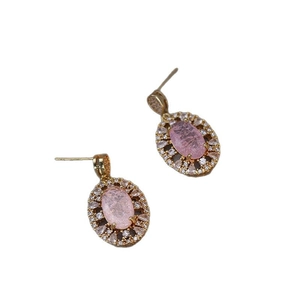 Elegant 925 silver pink zircon stud earrings with gold plating and sparkling halo accents