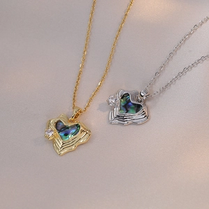 Heart Pendant Necklace Titanium Steel Abalone Shell Inlay Irregular Wavy Edge Zircon Fashion Jewelry For Women