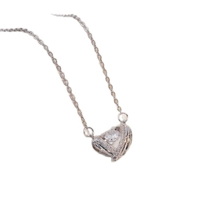 Silver hollow heart necklace with sparkling zircon centerpiece on classic cable chain
