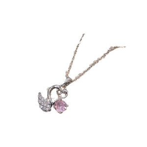 Elegante Schwan-Halskette mit rosa Zirkon-Herz und funkelnden weißen Steinen