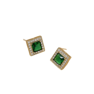 Elegant emerald cut green zircon stud earrings with gold plating and halo setting
