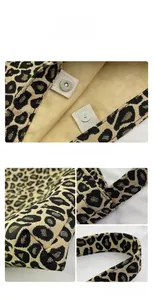 Detail view of leopard print tote bag with magnetic clasp and reinforced stitching
