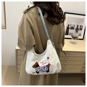 Cute dachshund corduroy tote bag with embroidery for women in chic preppy style