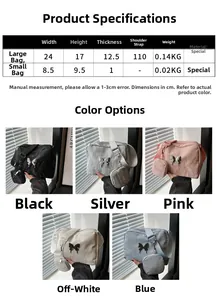 Size chart showing dimensions for the ruffled crossbody bag and butterfly charm set