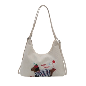 Corduroy Dachshund tote bag with Happy Summer embroidery and red balloon accents