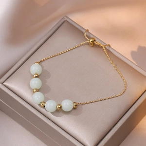 Vintage Goud Zilver Verguld Imitatie Maansteen Armband Voor Vrouwen Elegant Verstelbaar Minimalistisch Sieraden Accessoires