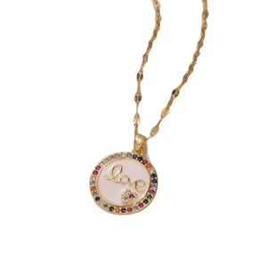 Collar Love dorado con circonitas de colores y esmalte blanco en cadena de acero titanio