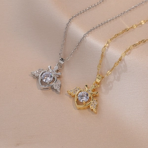 Collier Pendentif Cœur Couronne Ailes D'ange Acier Titane Zircon Bijoux Esthétiques Minimalistes Pour Femmes