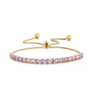 Adjustable Tennis Bracelet Purple Zircon Round Crystal Gold Plated Elegant Jewelry For Women