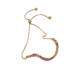 Elegant 18K gold plated tennis bracelet featuring purple zircons and adjustable slider