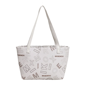 Large capacity tote bag with white faux leather and leopard print letter patterns