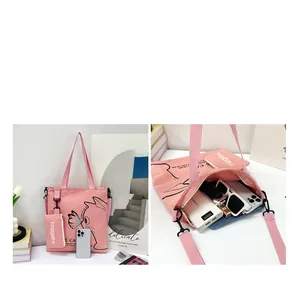 Detail of pink canvas tote interior space showing capacity for tablet and daily items