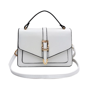 Chic white PU leather crossbody bag with flap closure and elegant gold buckle
