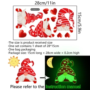 Lichtgevende Kerst kabouter muursticker met hart, zelfklevend glow in the dark decor