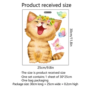 Wandsticker mit Cartoon-Katze und Schmetterlingen für Bad-Deko, Größe 30x25cm