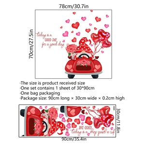 Gnome heart balloon wall sticker for bedroom with red car and pink rose decor