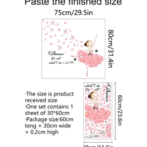 Ballet girl wall sticker with pink petals and butterflies for girls bedroom decor